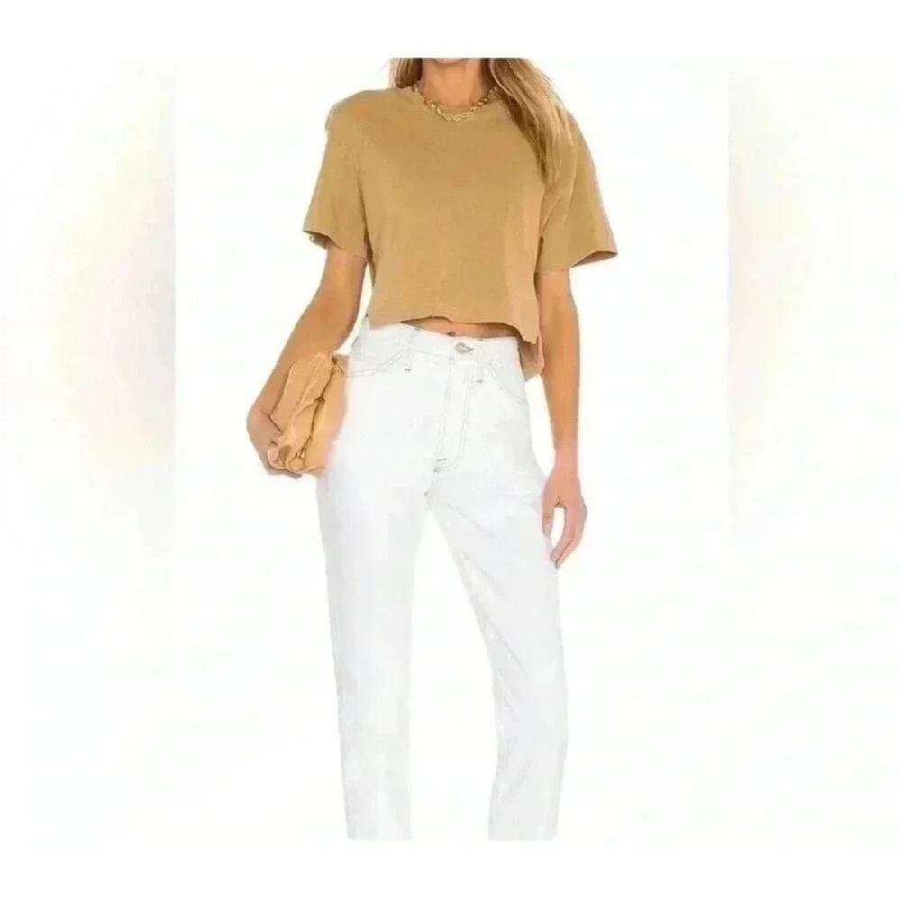 FRAME Le high straight white denim with exsposed blue stitching detail: 27